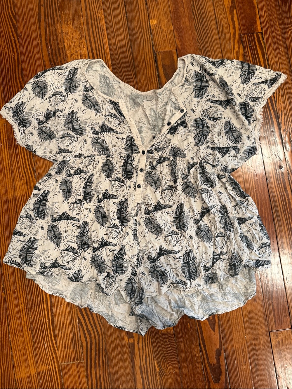 Ecote Romper with Black Leaf Print